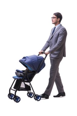 Bebek arabasındaki genç işadamı çocuk beyazı izole etmiş.