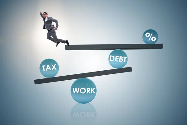 Affärsman inom skuld- och skatteaffärsidé — Stockfoto