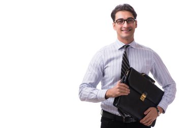 Genç yakışıklı iş adamı beyaz arka planda izole edilmiş.