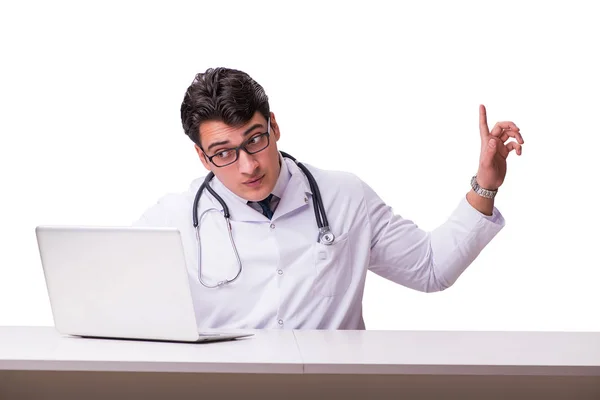 Doctor in telemediine m health concept op wit — Stockfoto