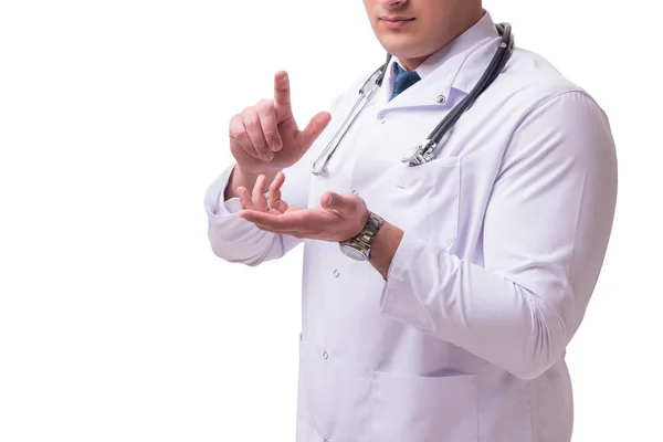 흰 배경에 고립된 젊은 남성 의사 — 스톡 사진
