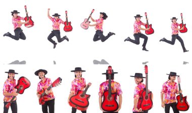 gitar üzerinde beyaz izole olan adam