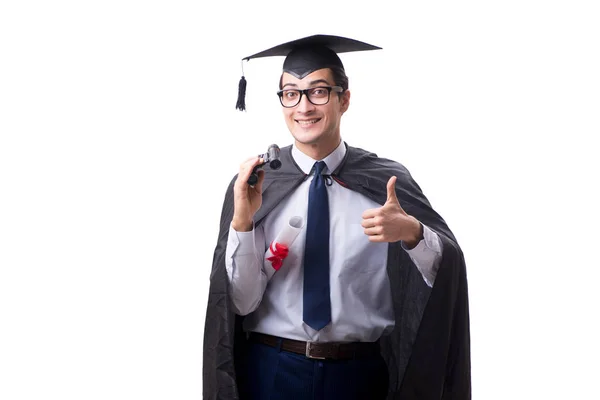 Estudante graduado isolado em fundo branco — Fotografia de Stock