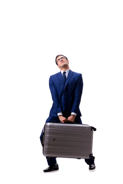 Jeune homme d'affaires avec valise isolée sur fond blanc — Photo