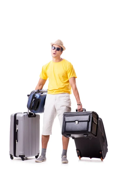 Heureux jeune homme qui part en vacances d'été isolé sur blanc — Photo