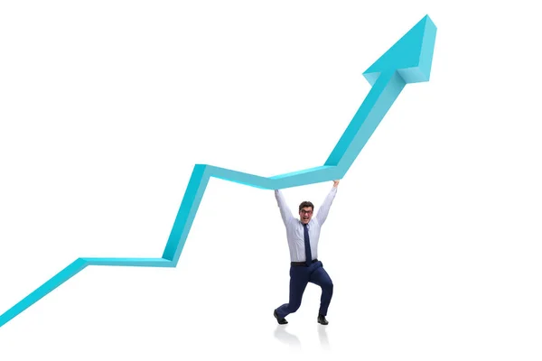 Empresario apoyando crecimiento en economía en gráfico gráfico —  Fotos de Stock