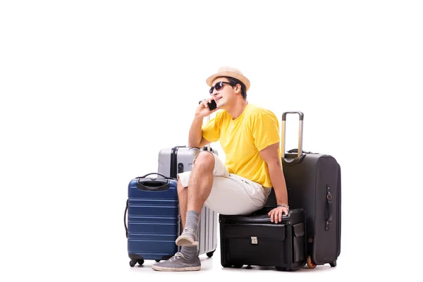 Šťastný mladý muž jede na letní dovolenou izolované na bílém Royalty Free Stock Obrázky