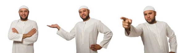 Conceito com árabe homem isolado em branco — Fotografia de Stock