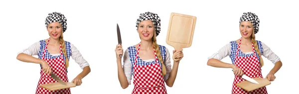 Kvinna kock isolerad på vit bakgrund — Stockfoto