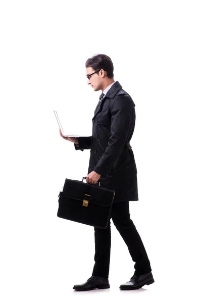 Giovane uomo d'affari con laptop isolato su sfondo bianco — Foto Stock
