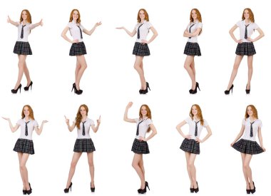 Genç öğrenci kadın holding beyaz izole