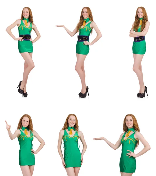 Young sexy girl in green dress isolated on white — Stock Photo, Image