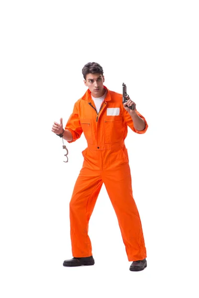 Prisoner with gun isolated on white background — Stock Photo, Image