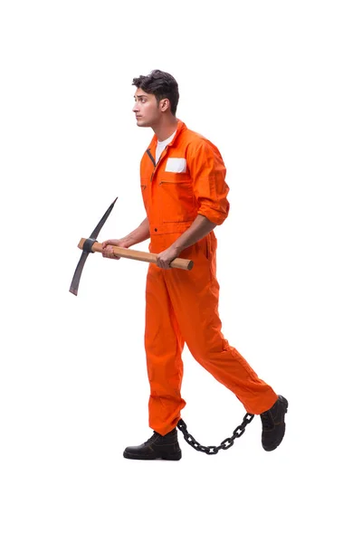 Prisionero con hacha aislada sobre fondo blanco — Foto de Stock