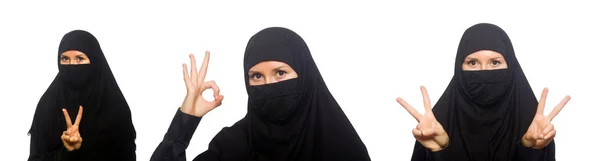 Muslimische Frau isoliert auf der weißen Seite — Stockfoto