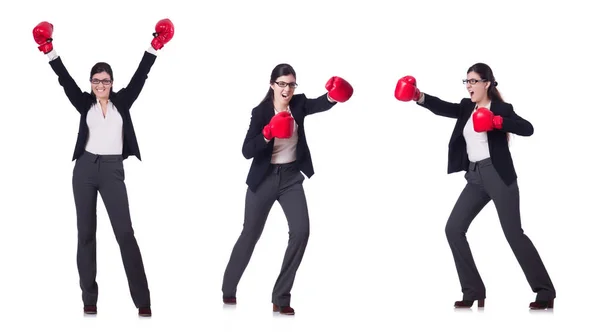 Joven mujer de boxeo aislada en blanco — Foto de Stock