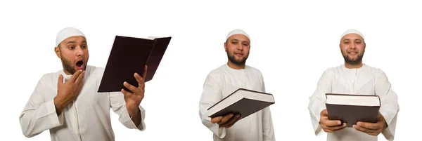 Концепція з арабським чоловіком ізольовано на білому — стокове фото