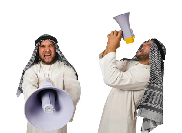 Arabisk man med högtalare isolerad på vitt — Stockfoto