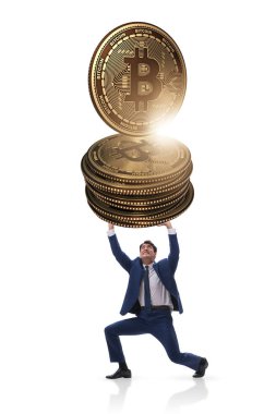 Şifreli para zinciri kavramında bitcoin tutan bir işadamı