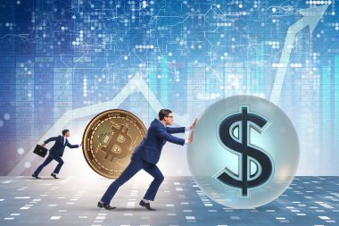 İşadamı, kripto para zinciri konseptinde bitcoin basıyor