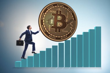 İşadamı, kripto para zinciri konseptinde bitcoin basıyor