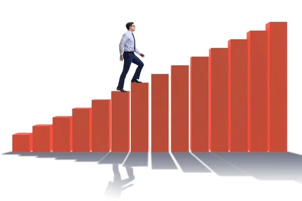 Businessman going up the bar chart in growth concept — Stock Photo, Image