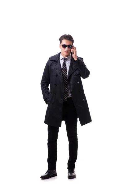 Jovem empresário vestindo casaco de inverno isolado em branco — Fotografia de Stock