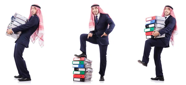 ホワイト上の多くのフォルダーとアラブのビジネスマン — ストック写真