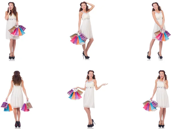 Set of woman with shopping bags on white — Stock Photo, Image