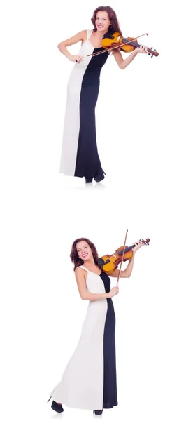 孤立的白色背景上拉小提琴的女人 — 图库照片