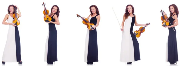 Femme jouant du violon isolé sur fond blanc — Photo