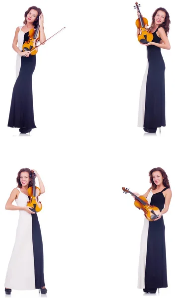 Woman playing violin isolated on white background — Stock Photo, Image