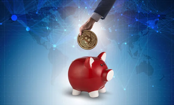 Bitcoin piggybank üzleti koncepció mentése — Stock Fotó