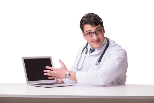 Lekarz w telemediine m-zdrowie pojęcie na białym — Zdjęcie stockowe
