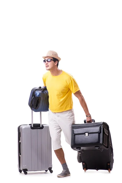 Happy young man going on summer vacation isolated on white — Stock Photo, Image