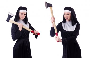 Rahibe beyaz izole balta ile