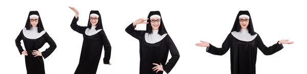 Junge ernste Nonne isoliert auf weiß — Stockfoto