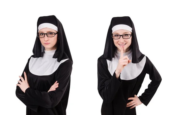Jovem freira séria isolada no branco — Fotografia de Stock