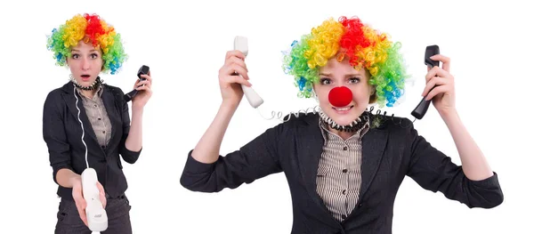 Бизнесмен с клоунским париком изолирован на белом — стоковое фото