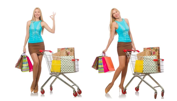 Mujer en concepto de compras aislado en blanco —  Fotos de Stock