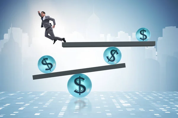 Üzletember egyensúly a pénzügyi dollár koncepció — Stock Fotó