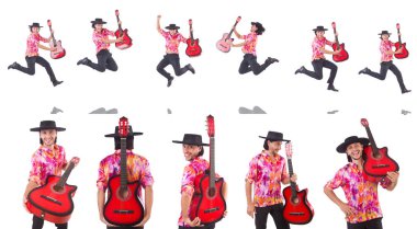 gitar üzerinde beyaz izole olan adam