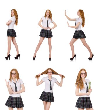 Genç neşeli öğrenci erkek beyaz izole