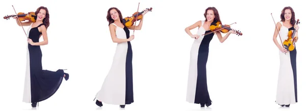 Женщина играет на скрипке на белом фоне — стоковое фото
