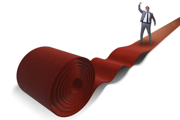 Бизнесмен на красной ковровой дорожке изолированный белый фон — стоковое фото