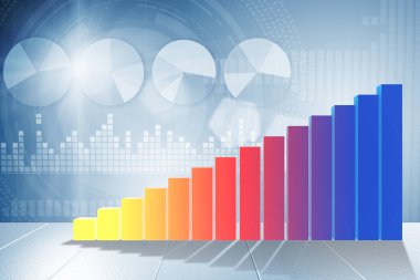Ekonomik iyileşme kavramında büyüyen bar tabloları - 3D görüntüleme