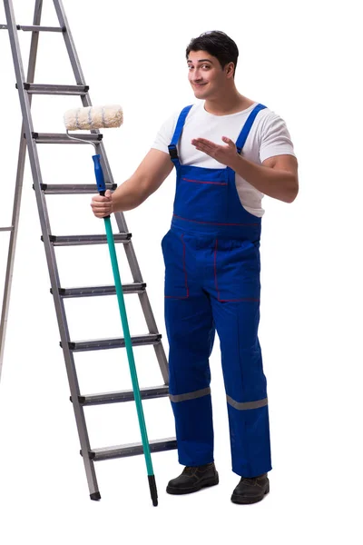 Jovem pintor contratado isolado no fundo branco — Fotografia de Stock