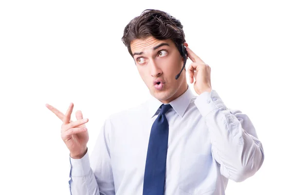 Hombre con auriculares aislados sobre fondo blanco — Foto de Stock