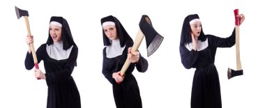 Rahibe beyaz izole balta ile