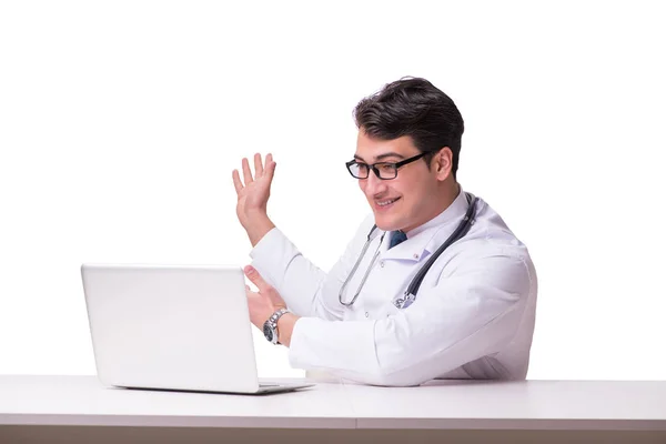 Docteur en télémédecine concept de santé mobile sur blanc — Photo